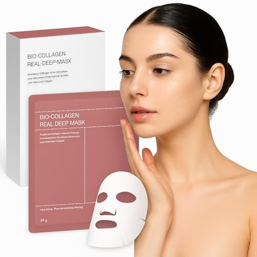 Collagen Face Mask – Bio Collagen Real Deep Mask, Overnight Mask for Radiant Glass Skin, Lifting & Firming, Deep Hydration, Wrinkle Care & Pore Minimizing – 34g x 5 Masks