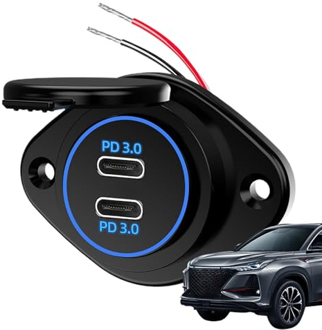 Prise de Chargeur pour Bateau, Prise de Chargeur de Bus | Prise de 2 Ports 12 V/24 V pour Une Charge Rapide | Électronique Automobile étanche avec lumière LED pour enregistreur de véhicule, t