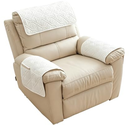 BUERPINKING Armlehnenschoner, Sesselschoner mit Taschen für Relaxsessel mit Armlehnen, Sesselbezug Rutschfester mit Taschen, Gesteppter Möbelschutz in Form Einer 8 für Sofa, Sessel (Beige)