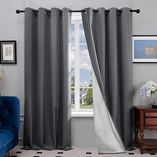 Deconovo Blackout Curtains for Bedroom Grommet Solid Thermal Insulated Curtain Heat Blocking Room Darkening Energy Saving Drapes 2 Panels, Dark Grey, 52W x 84L