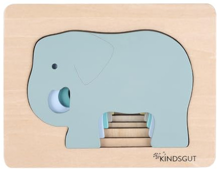 Kindsgut Tierpuzzle Elefant, Lagenpuzzle aus Holz | Motorikspielzeug, praktische Größe für zuhause und unterwegs