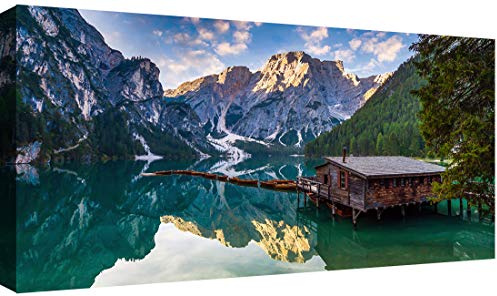 canvashop Quadri Moderni Lago Di Braies 3 Cm 120X60 Stampa Su Tela Canvas Montagna Dolomiti