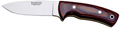 Joker Bushcraft kniv Corzo CR25, Stamina trähandtag, bälteskniv med 10 cm blad, med brun läderslida, verktyg för fiske, jakt, camping och vandring