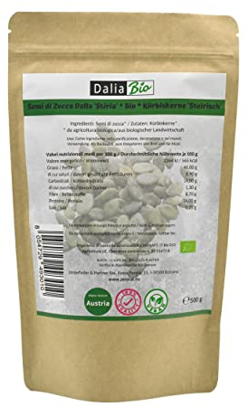 Dalia Bio - Semi di zucca BIO sgusciati crudi 500g - Provenienza Austria (Stiria) | naturali, senza sale