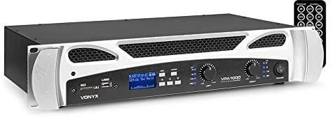VONYX VPA1000 Bluetooth PA Amplifier 2-Channel 1000W DJ Stereo Amp with MP3 Recorder, USB SD Media Player, 19 Inch Rack Mountable 2U Installation with Remote Control