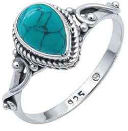 mantraroma Silberring Damen 925 Sterling Silber – tropfenförmiger Edelstein Ring, Vintage Statement Ring Schmuck, elegantes Geschenk für Frauen