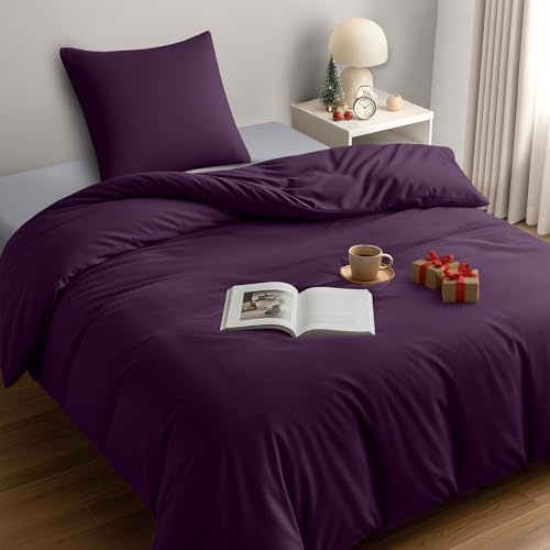 Utopia Bedding Bettwäsche 135x200 Set - Mikrofaser Bettbezug 135x200 cm + 1 Kissenbezug 80x80 cm - Lila
