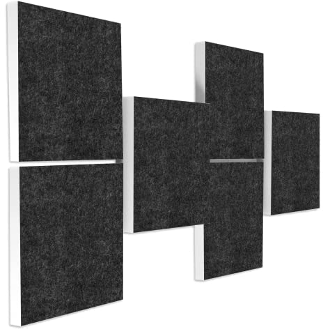 platino24 Schallabsorber COLORE aus Basotec G+ I Akustikpaneele mit Akustikfilz I 3D Wand-Paneele mit 6 Quadraten in Anthrazit I Akustikplatten zur Schalldämmung in Büro, Studio & Wohnung