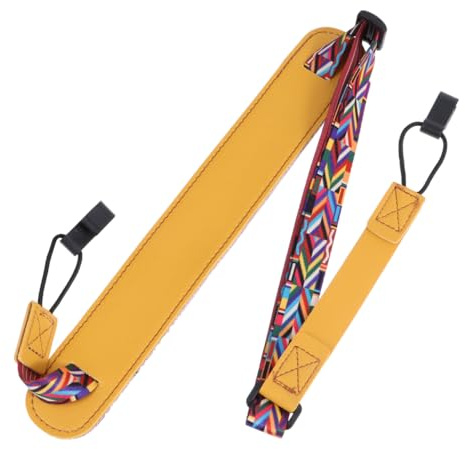 EXCEART Verstellbarer Ukulelengurt Aus Pu-Leder Mit Doppel-J-Haken Ohne Bohren Komfortabler Schultergurt Für Ukulele Ideal Für Erwachsene Und Kinder Gelbes Ethno-Design