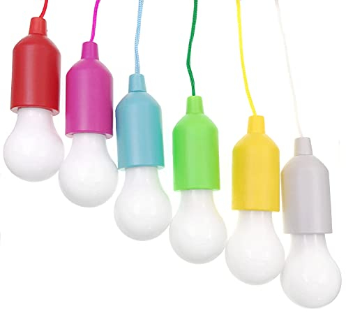 JZK LED Zugschnur Glühbirne - 6 Stück Hängende Batteriebetriebene Tragbare Hängelampe für Camping, Garten, Party, Outdoor Dekoration und Kinderzimmer