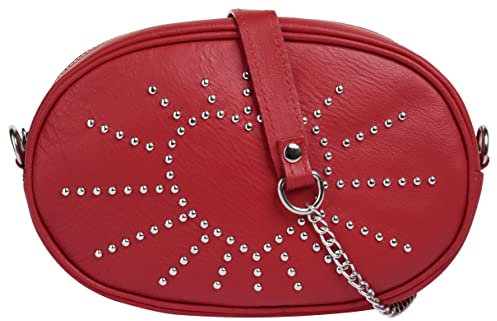 Cluty Gürteltasche Echt Leder Damen | Made in Italy, Bauchtasche, Umhängetasche mit Nieten, Crossbody Bag mit Kette, Hip Bag mit Reißverschluss | 021207