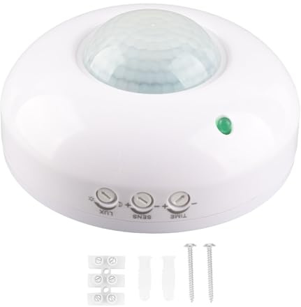 Infrarouge Détecteur de Mouvement de Plafond, Interrupteur à Détecteur de Mouvement PIR IP20 Zone de Travail à 360° Réglable Portée de 6m Capteur de Lumière Intégré