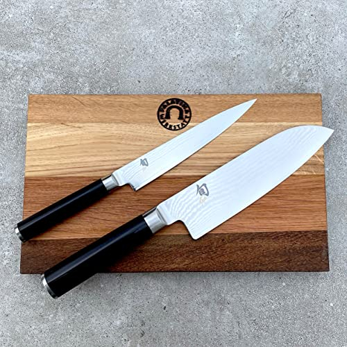 Kai Shun Classic DMS-230 Messerset | Allzweckmesser DM-0701 15 cm | + Santoku DM-0702 18 cm | + 30x18 cm Fassholzbrett