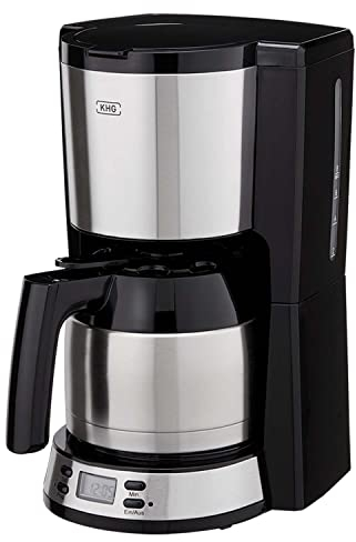 KHG Kaffeemaschine TKA-183SE aus Kunststoff/Edelstahl in schwarz/silberfarben, mit Edelstahl-Thermo-Kanne 1 Liter, Kapazität für 8 Tassen, Permanentfilter, Abschaltautomatik, LCD-Display