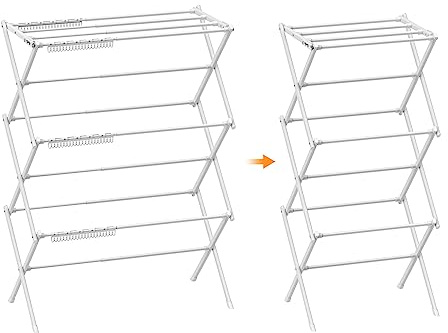 Rbitroise 3 Tier Clothes Drying Rack, Foldable Drying Rack Clothing,Indoor & Outdoor Laundry Rack for Drying Clothes,Space-Saving Design,Small Collapsible Portable Dryer Racks for Laundry,Pure White