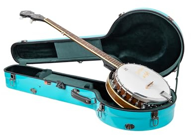 Crossrock Fiberglass Banjo Case-Fits Mastertone & Most 5-String Styles, with Interior Compartment, Backpack Straps, Hygrometer, TSA Lock-Mint Blue (CRF2023MBJMB)