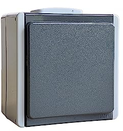 N&L Aufputz- / Feuchtraum- Steckdose 1-fach - IP54 - Spritzwassergeschützt - 1 Leitungseinführung - 230V/16A - Ideal für Keller, Garage & Garten - Made in Germany - grau