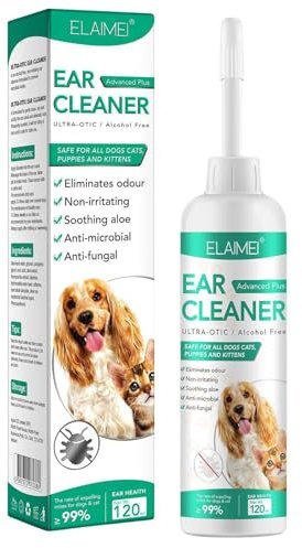 Teksome Nettoyant pour Chien - Rinçage des Oreilles pour Chiens - Solution Nettoyage Douce des Chat 120 ML, nettoyant Non Irritant pour Les Oreilles des Animaux