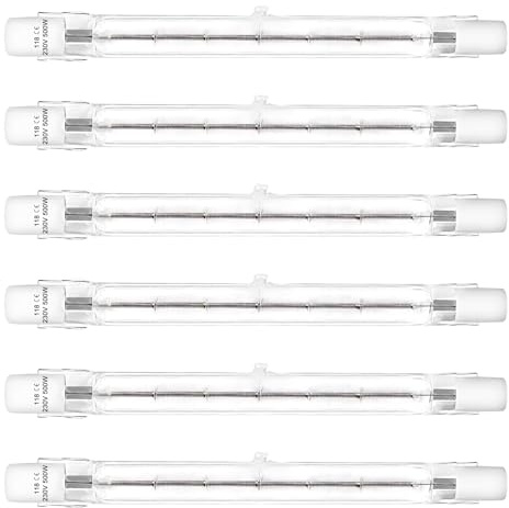 LedWekei Lampadine alogene, lampadina alogena T3 r7s 118 mm 500 W, lampadina T3 tipo J Lampadine alogene a doppia estremità bianco caldo 2700 K (confezione da 6)
