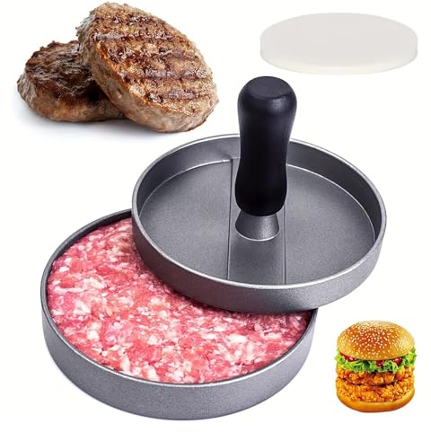 ANMEISH Burger Press with 100 Wax Paper, Aluminum Meat Patty Hamburger Press, Non-Stick Burger Maker for BBQ, Baking, Stuffed Burgers, Beef Burger