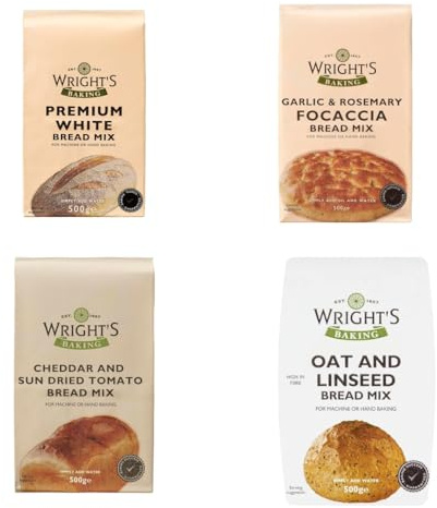 Wright's Selection pack, Premium Wheat Bread Flour, Garlic & Rosemary Focaccia,Cheddar & Sun Dried Tomato, Oat & Linseed Bread Mixes
