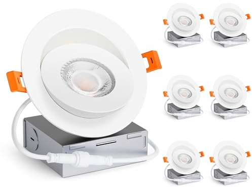 ANGELEAF 6 Pack 4 inch 5CCT LED Gimbal Recessed Light with Junction Box, 360°+90° Adjustable Directional Eyeball Lighting, Dimmable, Wall Switch, 2700K/3000K/3500K/4000K/5000K, 950LM, 10W=86W-ETL&FCC