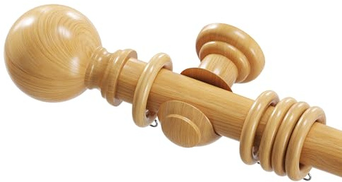 Amari Bargain Wooden Curtain Pole Set - Natural, 240cm (2x120cm) - 28mm Diameter Beechwood Curtain Rod with Finials, Rings & Brackets - Wooden Curtain Poles for Eyelet Curtains and Windows
