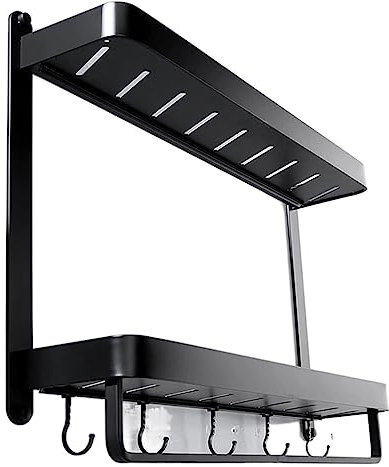 Badezimmerregal Bad Regal Aluminium-Duschregal Mit Handtuch Und Haken, Badezimmer-Duschregal Ohne Bohren Badezimmer Organizer (Color : Black, Size : 50 * 39.5 * 12cm)