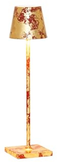 Zafferano, Lampada Poldina Micro, Lampada da Tavolo Ricaricabile e Senza Fili con Controllo Touch, Lampada da Interni, Dimmer, 2200-3000 K, Altezza 27,5 cm, Colore Rosso - Foglia Oro Craquelé