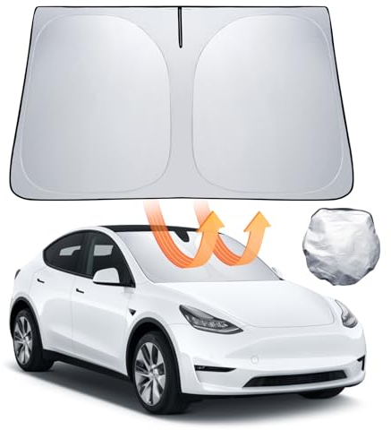 LANTU Parasol para Parabrisas Delantero Tesla Model 3/Y Pantalla Solar Plegable con Bolsa de Almacenaje Bloquea los Rayos UV Sombrilla Solar Model 3/Y 2018-2025 Highland Juniper Accesorios
