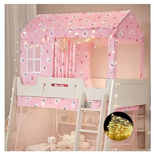 Tenda a baldacchino per letto a castello con telaio, baldacchino a rete per ragazze con luci, telaio in acciaio inox