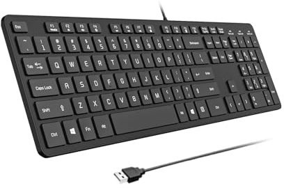B.FRIENDIT Clavier USB Filaire avec Housse/Protecteur Skin, Clavier Plat Disposition US (QWERTY) Durable Ultra Mince Silencieux Clavier d'ordinateur pour PC Windows 11/10/8/7/XP/Vista - Noir