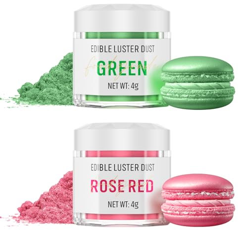Essbarer Glitzer Set - 2 Farben Rosé Rot und Grün Lebensmittel Essbares Glitzer für Getränke, Geschmacklos Essbare Glitzerpulver, Glitzer für Liköre, Cocktails, Torten, Pralinen, Dessertdekorationen