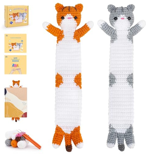 Häkelset für Anfänger - Katze Häkel-Lesezeichen und Häkeltier mit Video-Tutorials - Komplettes Starter-Set zum Häkeln
