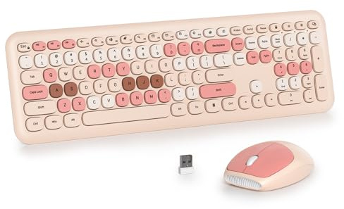 SbocKeeb Tastatur und Maus Kabellos, Retro Bunt Tastatur Funktastatur mit Stille Mouse Amerikanisch QWERTY, Cute Wireless Schreibmaschine Tastaturin in Voller Größe USB 2.4GHz für PC 666-Brown