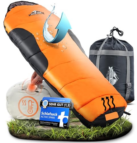 ACTIVE SPARK StarNap Schlafsack - Nie mehr kalte Füße Dank Taschenwärmer-Tasche - 3 Jahreszeiten - Schlafsack Camping, Sleeping Bag - Winddicht, wasserabweisend & atmungsaktiv - Schlafsack Sommer