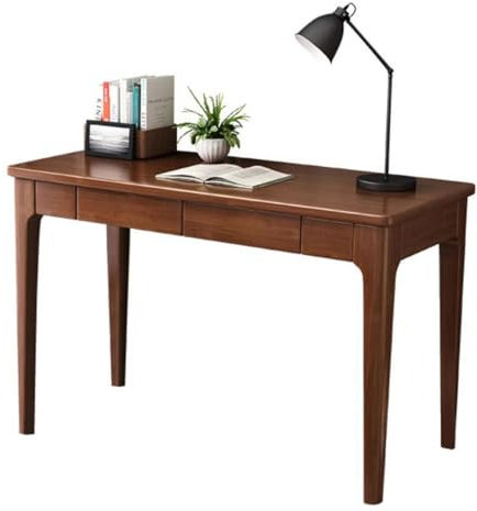 Escritorio de madera maciza de mediados de siglo con cajón de almacenamiento para oficina en casa, escritorio de computadora de madera de nogal de 120 cm para estudio