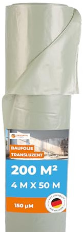 Baufolie Premium Rolle 4m x 50m | Plastikfolie 150my stark zum Abdecken | recycelte Bauplane | UV-beständige & wasserdichte Abdeckfolie für den professionellen Einsatz