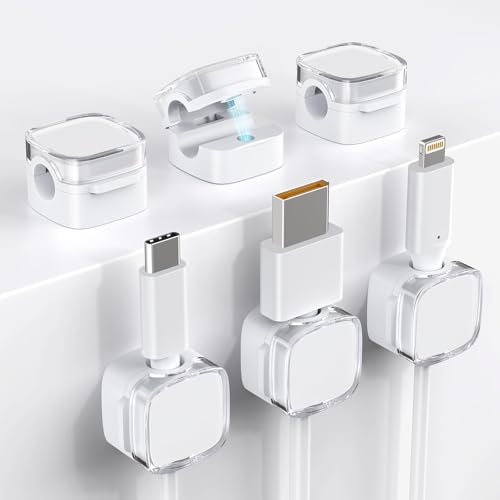YHGETSUM Kabelhalter Magnetisch, 6 Stück Kabelhalter Selbstklebend - [Einhand-Bedienung], kabelklemmen selbstklebend für Schreibtisch/Wand, kabelaufwickler für Netzkabel, HDMI, Ladekabel (white)