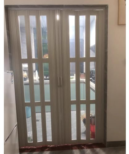 Teleskop-Falttüren Anpassbare Bifold Türen für Küche Schlafzimmer, PVC Schiebe Akkordeon Türen mit Griffen/ Glas/ Schrauben, Weiße Raum Teiler Schiebetür für Wohnzimmer Arbeitszimmer(190x230cm/75x90.5