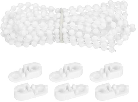 sourcing map Cordoncino per tende con perline, 3 metri, catena con perline in plastica con 3 connettori per catene, per parti di ricambio per tende a rullo, bianco