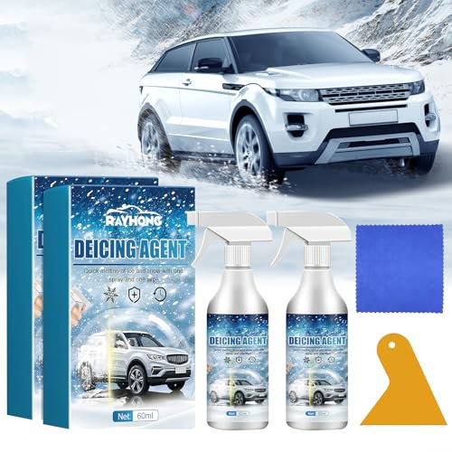 dellyy Spray Dégivrant Voiture 60 ML - Deux Bouteilles, Chiffon, Grattoir - Dégivrant Pare Brise Efficace, Le Dégivreur Voiture Peut Être Utilisé sur Les Pare-Brise, Les Phares de Voiture