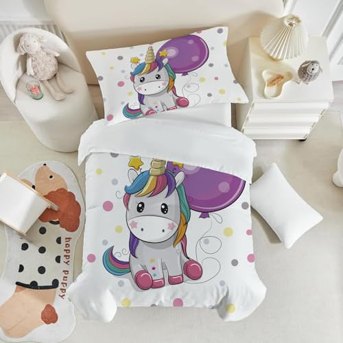 ZTYROLJ Einhorn Bettwäsche 100x135 für Mädchen Kinder, Weich Mikrofaser Einhorn Bettbezug mit Reißverschluss, Atmungsaktiv Kinderbettwäsche mit 40x60 Kissenbezüge