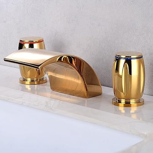 CWLPSL Waschtischarmaturen Wasserfall Edelstahl Badezimmer 8'Waschbeckenarmatur Weit verbreitet 3-Loch Badezimmer Waschtischmischer Einzigartiges Design-Gold