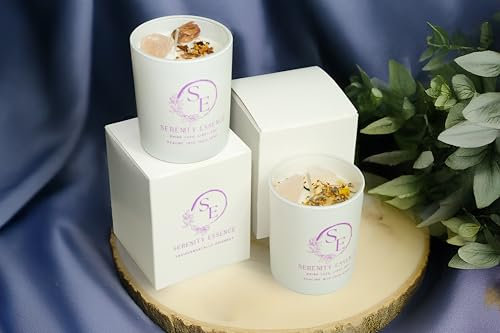 SERENITY ESSENCE Lavender Candle with Rose Quartz Crystal Candle – Vegan Soy Wax Aromatherapy Candle, Healing & Stress Relief – Meditation & Relaxation – Christmas Gifts(60 hrs)