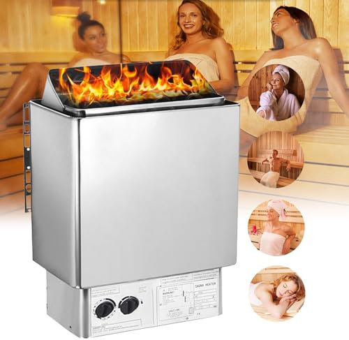 Electric Sauna Heater(for 2-13m³), Stainless Steel Sauna Heating Stove with Internal Controller, Timer: 0-180 Min, Temperature: 0-110℃, for Home Hotel Spa Shower Steam Room,9KW