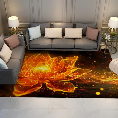 UERWOWELL Abstrait esthétique Doux Tapis pour Le Salon Lotus doré Imprimer Bons Porte-Bonheur Tapis pour Le Bureau à Domicile décor à Poils Ras Facile d’Entretien Tapis de Porte 180x200cm