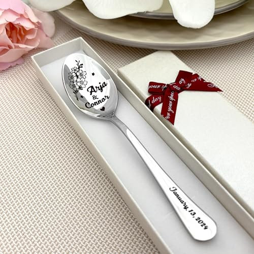 Gravierte Löffel - Paar Geschenk zum Valentinstag - Personalisierte Dessertlöffel - Romantisches Geschenk für Sie und Ihn - Individuelle Grivur