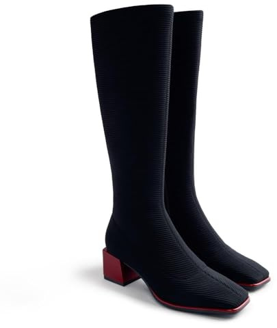 Gioseppo - WAJIR, Botas con caña tipo calcetín estástica altura media. Forro de textil, tacón y piso acharolado y plantilla de piel, altura tacón 5 cm. Color Negro. Talla 37