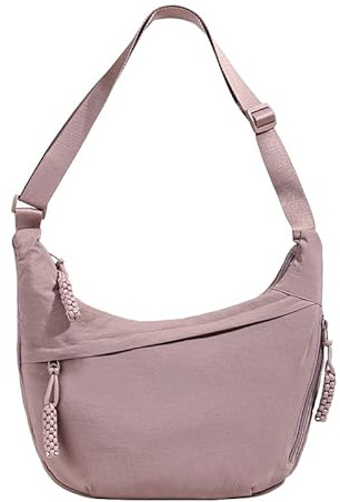 LOCCY Halbmond Umhängetasche Damen, Nylon Crossbody Bag Half Moon Bag Crossbody Schultertasche Hobo Tasche mit verstellbarer Schultergurt für Uni Arbeit Reisen Alltag (Yamsviolett)